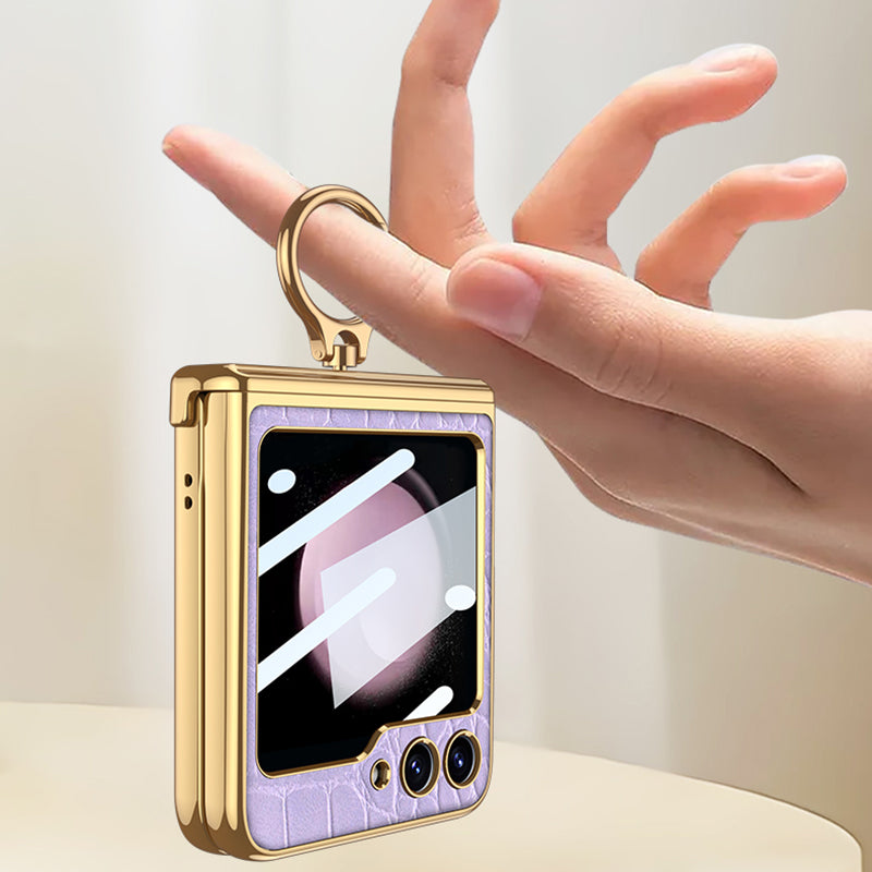 GKK til Samsung Galaxy Z Flip5 5G etui Magnetisk hængsel læder PC-telefon Kickstand Cover med lille skærm film GKK til Samsung Galaxy Z Flip5 5G etui Magnetisk hængsel læder PC-telefon Kickstand Cover med lille skærm film